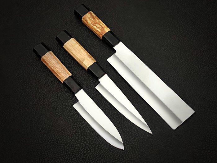 Køkkenkniv - Chef's knife -  Japansk stil - Stål, Træ - Portugal - Knivsæt i rustfrit stål