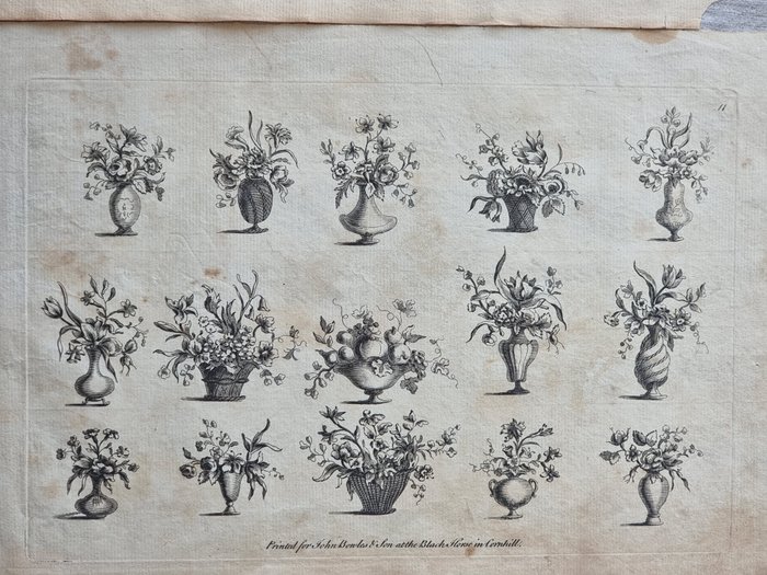 August Johann Rösel von Rosenhof / Robert Sayer - Lot of 3 plates "Composizioni floreali", from "The Artist’s Vade Mecum being the Whole Art of - 1750