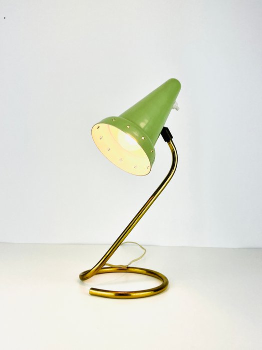 Skrivebordslampe - Mintgrøn perforeret cocotte lampe, 1950'erne - Messing, Stål