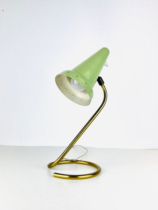 Skrivebordslampe - Mintgrøn perforeret cocotte lampe, 1950'erne - Messing, Stål