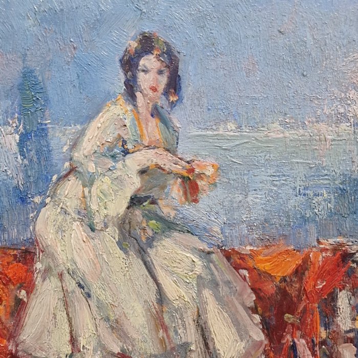 Ulisse Caputo (1872-1948) - Nobildonna su terrazzo in Costa Azzurra