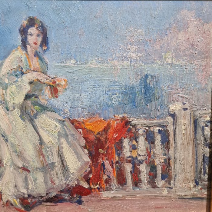 Ulisse Caputo (1872-1948) - Nobildonna su terrazzo in Costa Azzurra