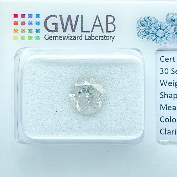 Ingen mindstepris - 1 pcs Diamant  (Natur)  - 1.67 ct - Rund - H - I2 - Gemewizard Gemological Laboratory (GWLab)