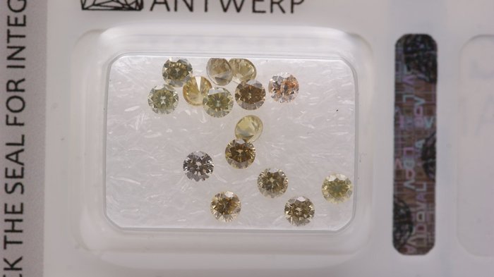 Ingen mindstepris - 15 pcs Diamant  (Natur)  - 1.34 ct - Rund - I1 - Gem Report Antwerp (GRA)