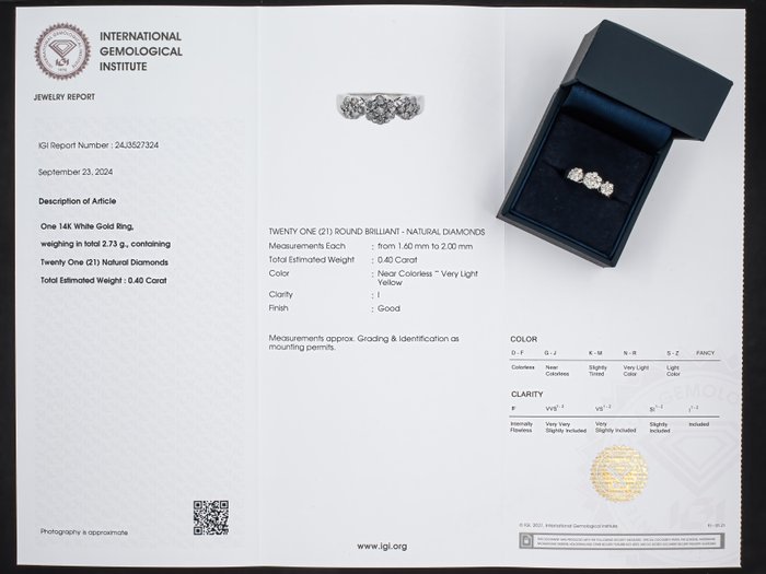 Ingen mindstepris - Ring - 14 karat Hvidguld, IGI Antwerpen certificeret - 0.40 ct diamanter -  0.40ct. tw. Diamant (Natur)