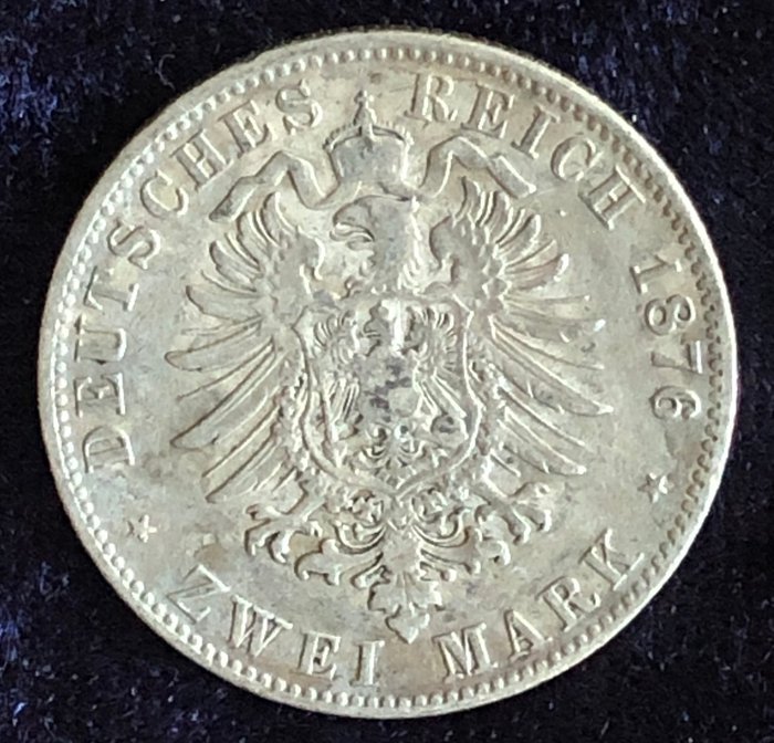 Tyskland, Württemberg. Karl I. (1864-1891). 2 Mark 1876, F  (Ingen mindstepris)