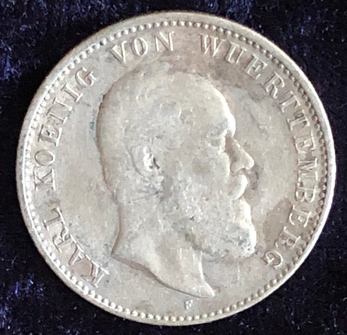 Tyskland, Württemberg. Karl I. (1864-1891). 2 Mark 1876, F  (Ingen mindstepris)