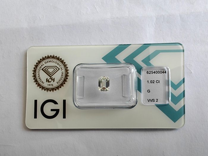 1 pcs Diamant  (Natur)  - 1.02 ct - Smaragd - G - VVS2 - International Gemological Institute (IGI)