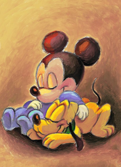 Joan Vizcarra - Baby Mickey Mouse and Pluto Sleeping - Artist Edition -. Hand Signed