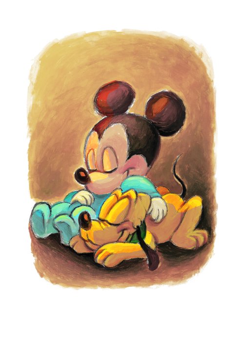 Joan Vizcarra - Baby Mickey Mouse and Pluto Sleeping - Artist Edition -. Hand Signed