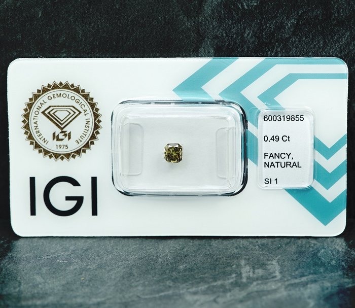 Ingen mindstepris - 1 pcs Diamant  (Naturfarvet)  - 0.49 ct - Radiant - Fancy intense Brunlig Gul - SI1 - International Gemological Institute (IGI)