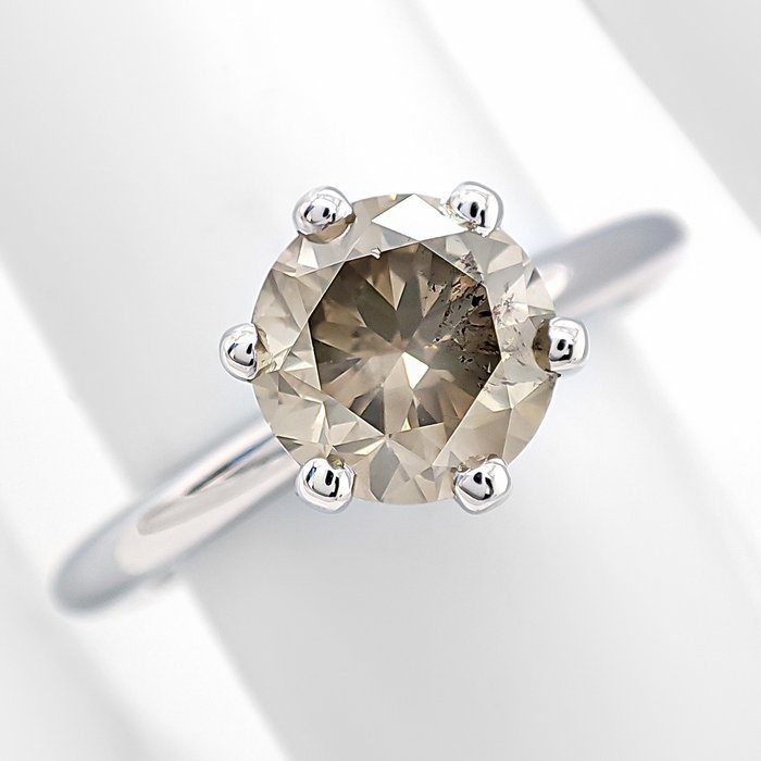 Ring - 14 karat Hvidguld -  149ct tw Grå Diamant (Naturfarvet)