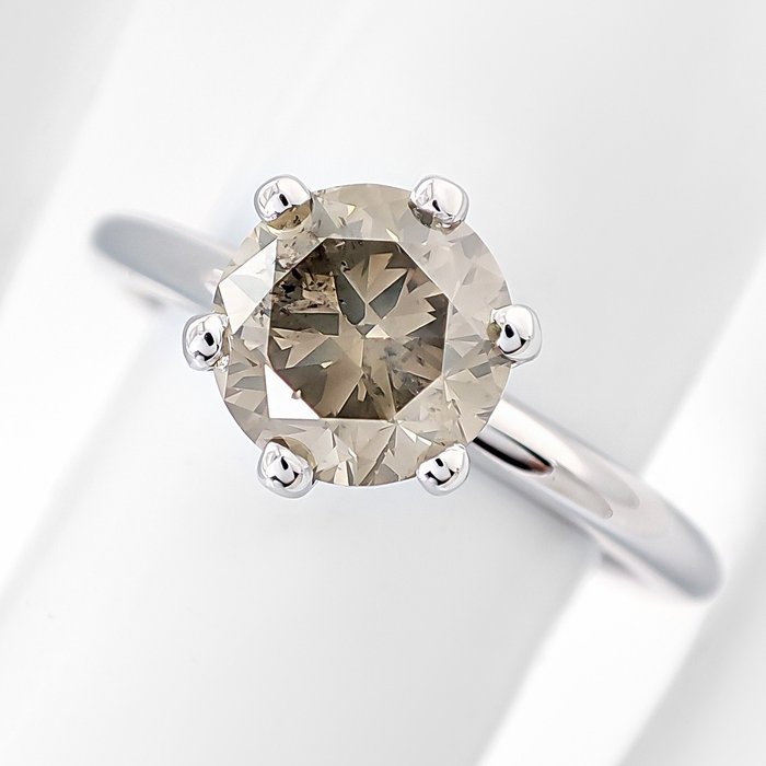 Ring - 14 karat Hvidguld -  1.49ct. tw. Grå Diamant (Naturfarvet)