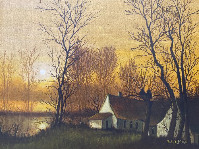 André De Man (1925-2002) - Landschap met ondergaande zon