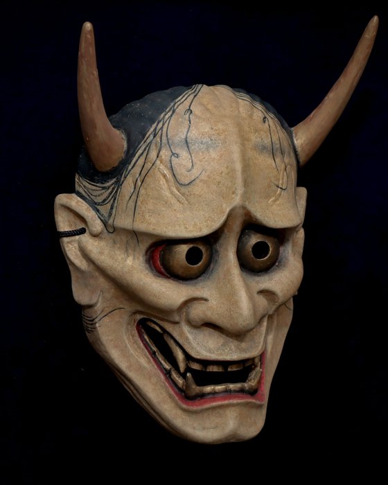 JAPAN Wooden Noh Mask of Hannya 能面 般若 (with mask bag) - Skulptur Træ - Japan