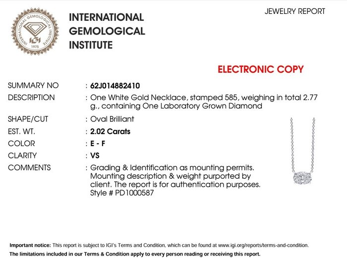 Smykkesæt med 2 dele - 14 karat Hvidguld -  4.02ct. tw. Diamant (Laboratoriedyrket)