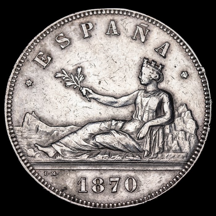 Spanien. First Spanish Republic (1873-1874). 5 Pesetas 1870 (*18-70) SNM  (Ingen mindstepris)