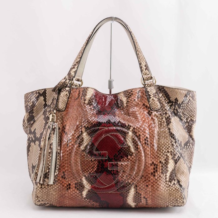 Gucci - GUCCI Multicolor Leather Medium Python Shoulder Bag - Skuldertaske