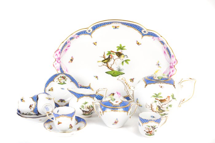 Herend - Te service (13) - Knogleporcelæn - Rothschild Bird Blue Net