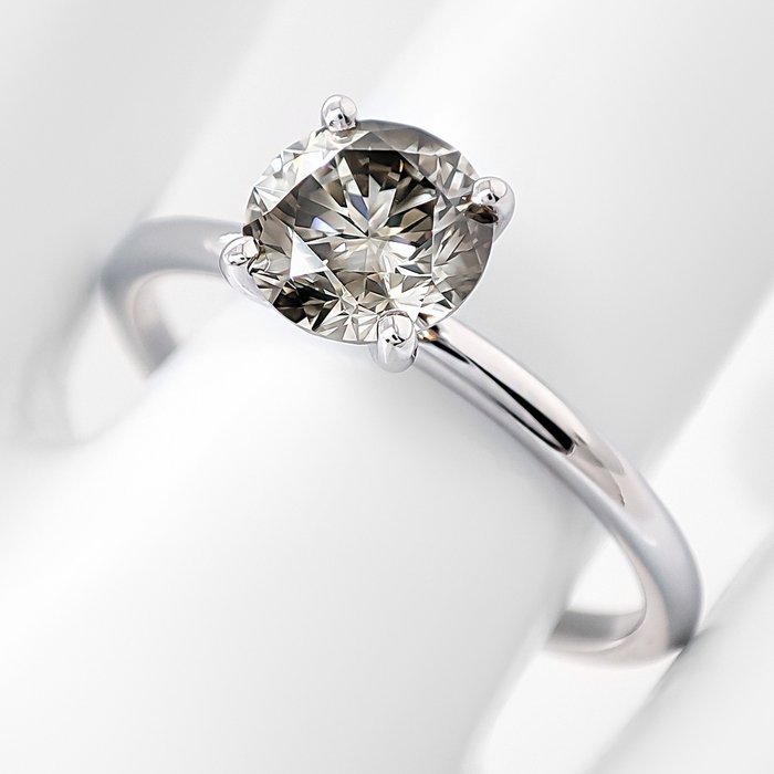 Ring - 14 karat Hvidguld -  1.01ct. tw. Diamant (Naturfarvet)