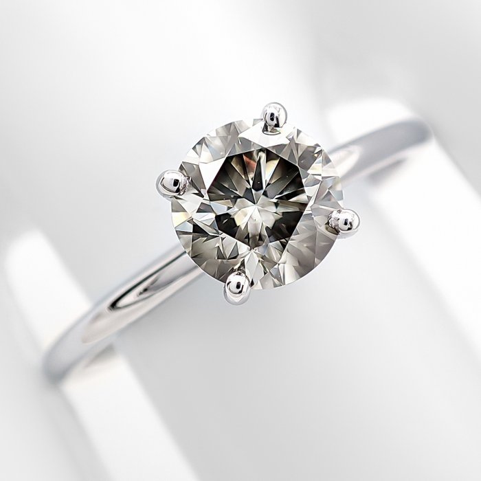 Ring - 14 karat Hvidguld -  1.01ct. tw. Diamant (Naturfarvet)