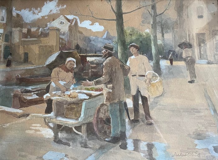 Adriaan de la Riviere (1847-1941) - Markt in Rotterdam