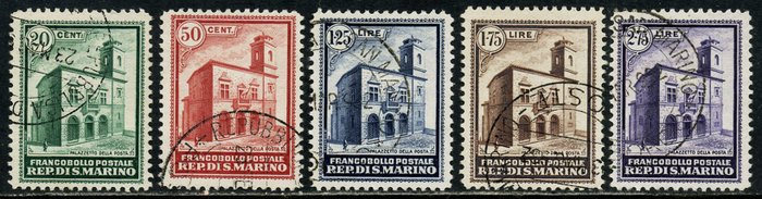 San Marino 1932 - Posthusbygning, komplet sæt med 5 frimærker - Sassone 159/163