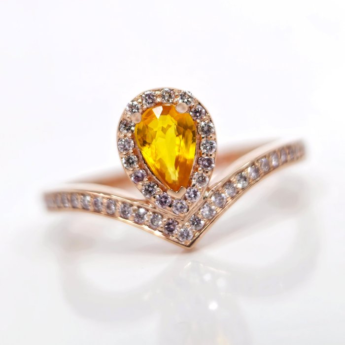 Ring - 14 karat Rosaguld Safir