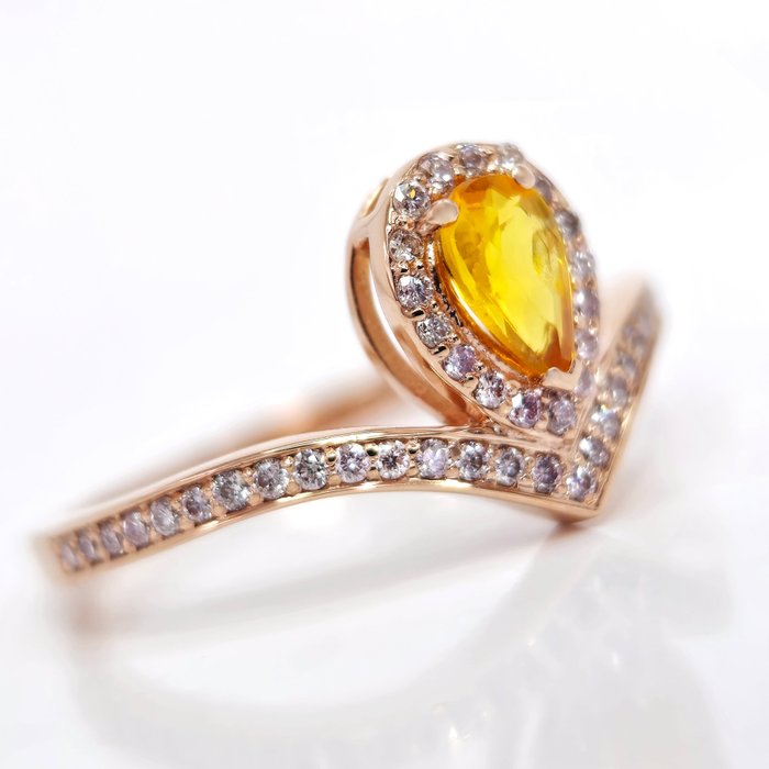 Ring - 14 karat Rosaguld Safir