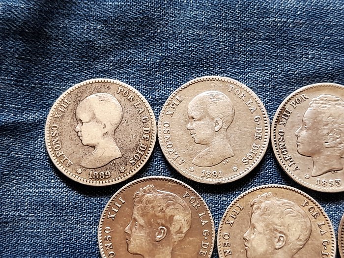 Spanien Alfonso XIII (1886-1931) 1 Peseta 1889 - 1905 (9 monedas)  (Ingen mindstepris)