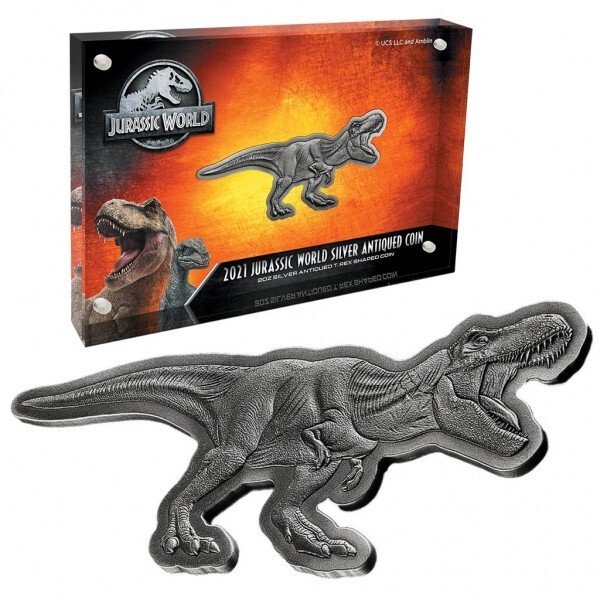 Niue 5 Dollars 2021 Jurassic World - T-Rex Antique Finish - Shaped Coin 2 Oz (999)