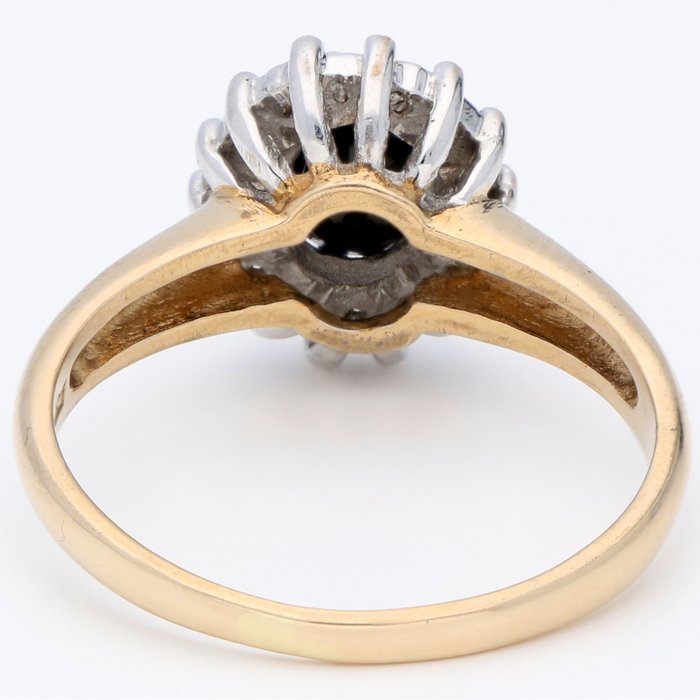 Ingen mindstepris - Ring - 14 karat Gulguld, Hvidguld Diamant (Natur)  - Safir