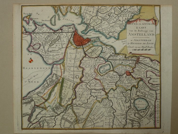 Holland - Amsterdam, Amstelland; Hendrik de Leth - Nieuwe en Accurate Kaart van de Balluage van Amstelland - 1740