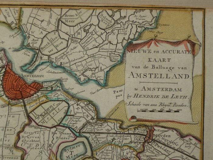 Holland - Amsterdam, Amstelland; Hendrik de Leth - Nieuwe en Accurate Kaart van de Balluage van Amstelland - 1740