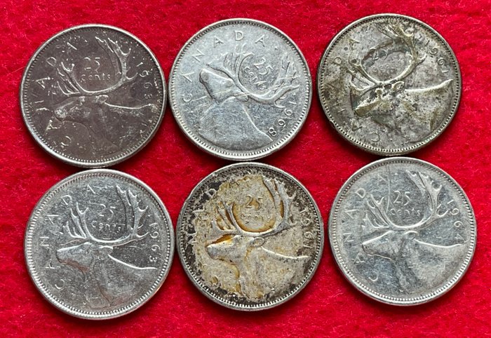 Canada. 25 cents Lote de 6 monedas de Canadá  (Ingen mindstepris)