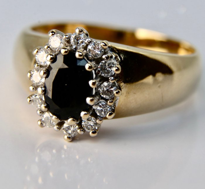 Cocktailring Gulguld Safir - Diamant