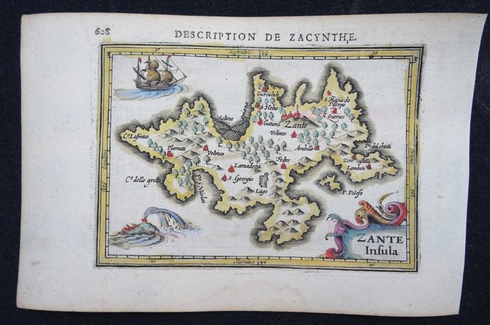 Grækenland - Zakynthos, Det Ioniske Hav, Kefalonia [2 kort]; B. Langenes / P. Bertius / J. Hondius - Zante / Cefalonia - 1601-1620