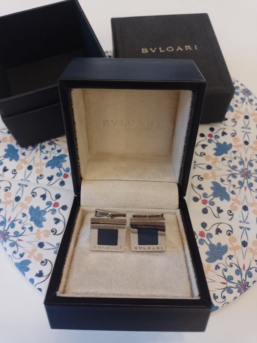 Bvlgari - Manchetknapper Sølv - Onyx - Materiale: 925 sølv