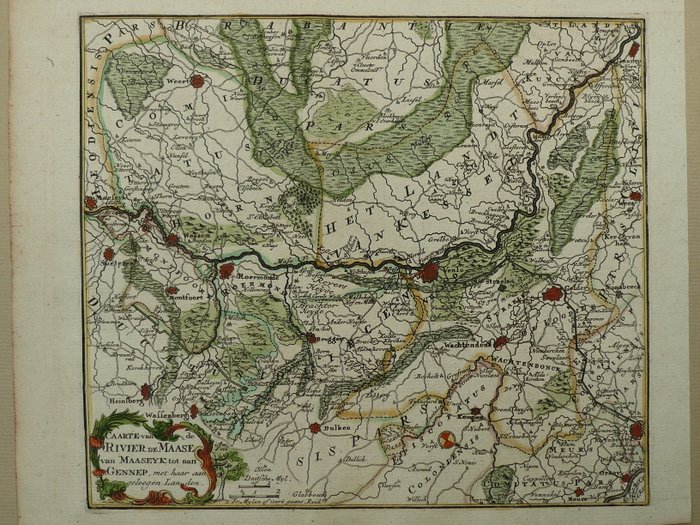 Holland - Limburg, Venlo, Roermond, Maaseik, Gennep; Hendrik de Leth - Caarte van Rivier de Maase van Maaseyk tot aan Gennep - 1721-1750