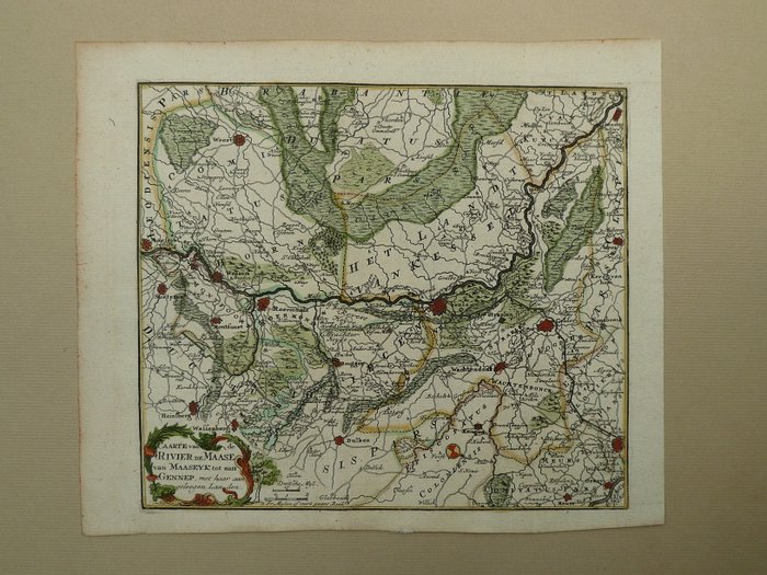 Holland - Limburg, Venlo, Roermond, Maaseik, Gennep; Hendrik de Leth - Caarte van Rivier de Maase van Maaseyk tot aan Gennep - 1721-1750