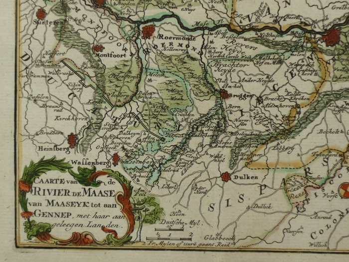 Holland - Limburg, Venlo, Roermond, Maaseik, Gennep; Hendrik de Leth - Caarte van Rivier de Maase van Maaseyk tot aan Gennep - 1721-1750