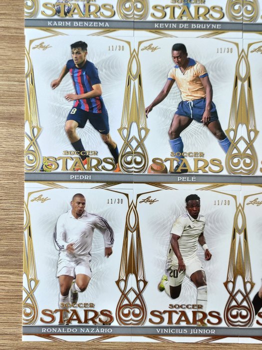 2023 Leaf Soccer Stars Pelé, Messi, Haaland, Zidane - Set Parallel /30 Card - Glimrende (EX)