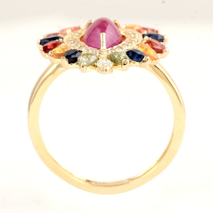 Ring - 14 karat Gulguld -  4.96ct. tw. Rubin - Safir