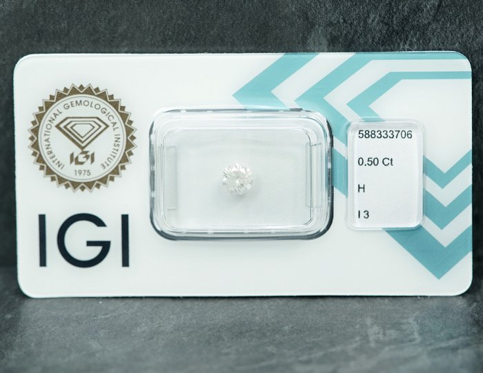 1 pcs Diamant  (Natur)  - 0.50 ct - H - I3 - International Gemological Institute (IGI)