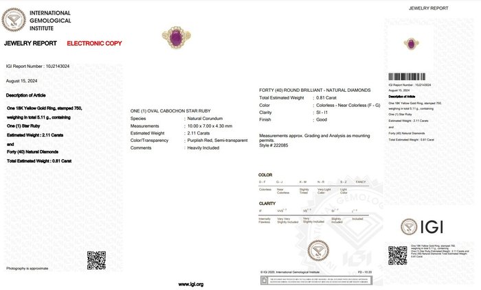 Ring - 18 kraat Gulguld -  2.92ct. tw. Stjernerubin - Diamant