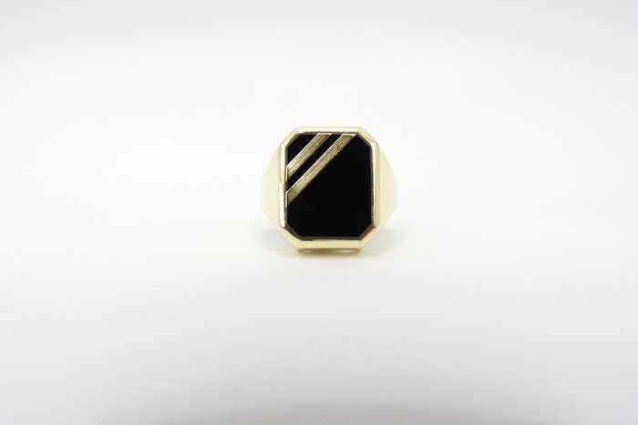 Signetring - 14 karat Gulguld Onyx