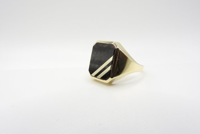 Signetring - 14 karat Gulguld Onyx