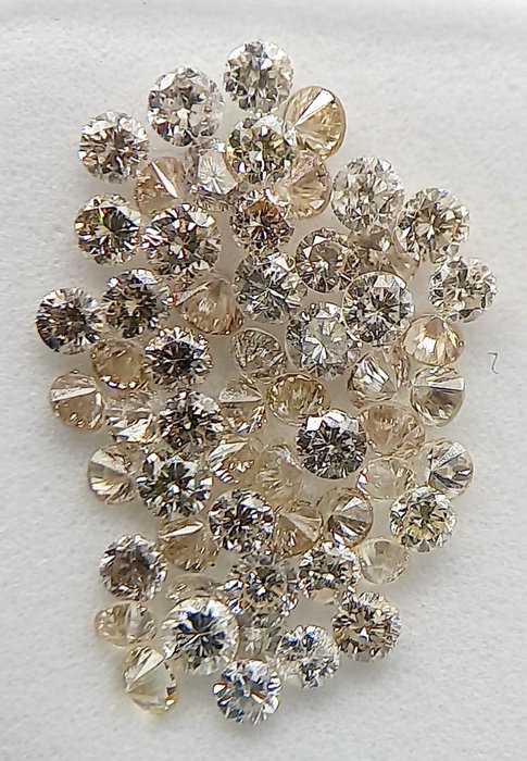 Ingen mindstepris - 58 pcs Diamant  (Natur)  - 1.15 ct - Rund - H, N (tonet) - I2, VS1 - Antwerp Laboratory for Gemstone Testing (ALGT)