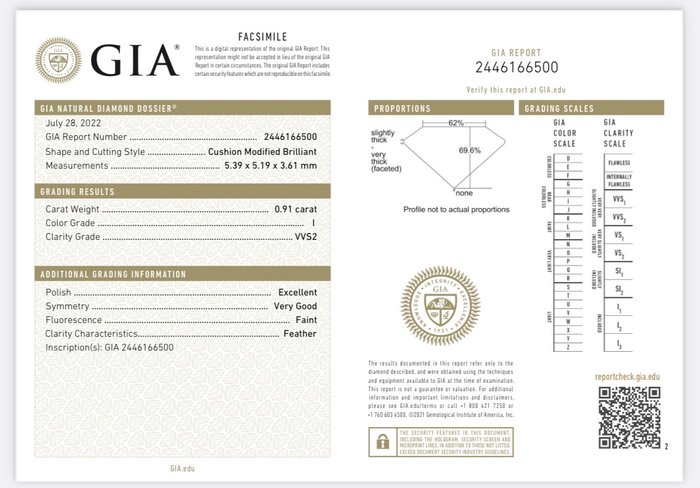 1 pcs Diamant  (Natur)  - 0.91 ct - Pude - I - VVS2 - Gemological Institute of America (GIA)