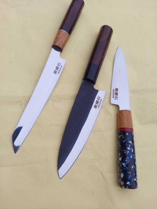 OBSIDIAN - Køkkenkniv - Kitchen knife set -  Specialiseret En komplet japansk håndlavet køkkenknivkollektion Professionel kunstner designet - Shirogami hvid japansk stål - Japan